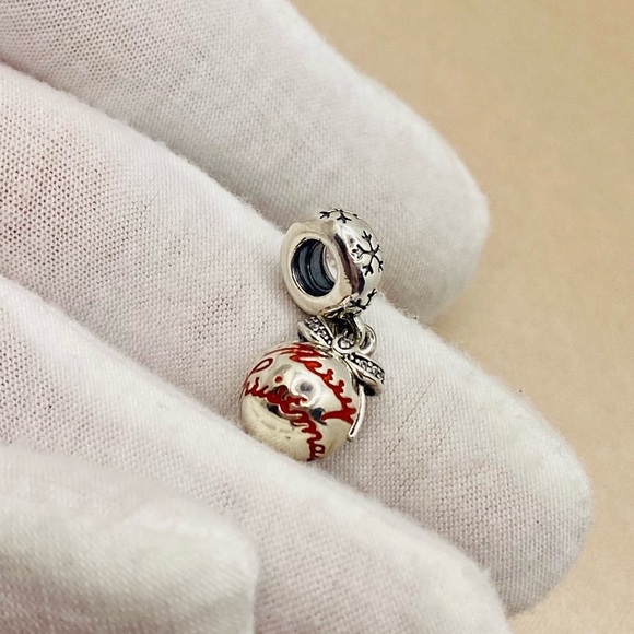 EUC Pandora 792008CZ Sterling Silver Merry Christmas Bauble Dangle Charm - Picture 4 of 8